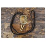 Dendritic Agate Gemstone Bolo Tie Goldtone Setting