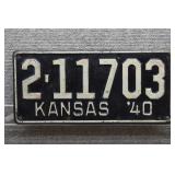 1940 Vtg Kansas License Plate