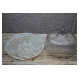VTG Pressed Glass Divided Serving Platter-Dome Lid