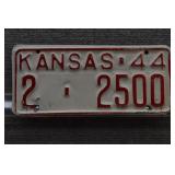 1944 Vtg Kansas License Plate