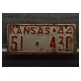 1944 Vtg Kansas License Plate