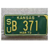 1973 Vtg Kansas License Plate, SU County