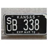 1972 Vtg Kansas License Plate, SU County