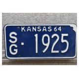 1964 Vtg Kansas License Plate, SG County