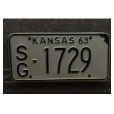 1963 Vtg Kansas License Plate, SG County