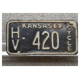 1969 Vtg Kansas License Plate, HV County