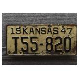 1947 Vtg Kansas License Plate