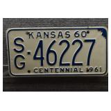 1961 Kansas Centennial License Plate, SG County