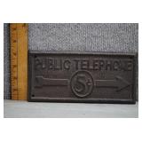 Cast Iron 'Public Telephone 5ï¿½' Sign