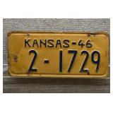 1946 Vtg Kansas License Plate
