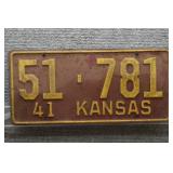 1941 Vtg Kansas License Plate