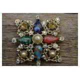 Vtg Brooch w/Gemstones,Rhinestones,Faux pearls