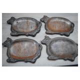4 Cast Iron Bull Shaped Sizzler Plates