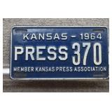 1964 Vtg KS Press Association Member License Plate