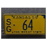 1959 Vtg The Wheat State Kansas License Plate