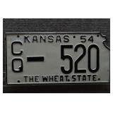 1954 Vtg Kansas License Plate, State Cutout