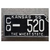 1955 Vtg Kansas License Plate, State Cutout