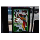 Lg Framed Stained Glass Parrot Wall Hanging