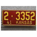1941 Vtg Kansas License Plate