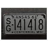 1961 Vtg Kansas Centennial License Plate
