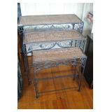 3 Nesting Table/Stands, Wrought Iron w/Wicker Tops