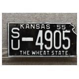 1955 Vtg Kansas License Plate, State Cutout