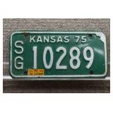 1975 Vtg Kansas License Plate, SG County