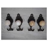 4 Cast Iron Coat Hooks w/Stone Knobs