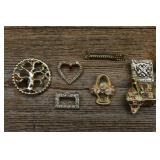 6 Gold Tone Brooches w/Rhinestones