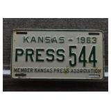 1963 Vtg KS Press Association Member License Plate