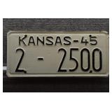 1945 Vtg Kansas License Plate