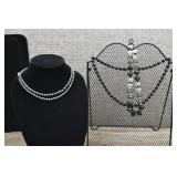 Black Glass Necklaces,Faux Gray Freshwater Pearls