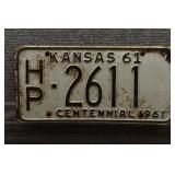 1961 Kansas Centennial License Plate, HP County