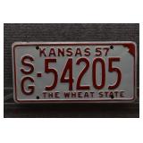 1957 Vtg Kansas License Plate, SG County