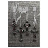 Enameled Silver Tone Metal Cross Ornaments