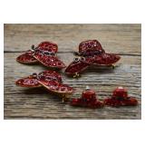 Rhinestone Red Hat Society Brooches and Earrings