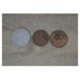 3 Vtg Coins-1904 German East Africa Heller Coin,