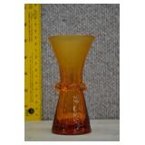 Vtg Amber Crackle Hourglass Vase w/Neck Decoration