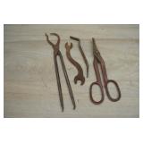 Antique Tool Lot-Pliers, Snips, Curved Wrench