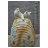 Vintage American Bisque Cat on Beehive Cookie Jar
