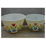 2 Vintage Fire King Tulips on Ivory Mixing Bowls