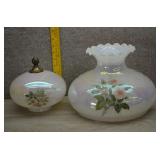 Vtg Milk Glass Parlor Lamps w/Hand-Painted Roses