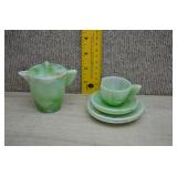 Vtg Green Slag Glass Toy Tea Set