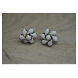 Milk Glass Cabochon Screw-Back Earrings