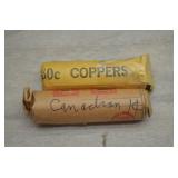 Vtg Original-Wrapped Rolls Canadian One-Cent Coins