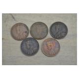 Vtg Canadian Bronze One-Cent Coins King George V