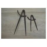 Two Antique Steel Wing Divider Compasses