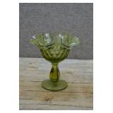 Fenton Colonial Green Thumbprint Ruffled Compote