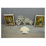 2 Framed Floral Prints, Wax Floral Decor,
