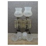 2 Vintage Boudoir Lamp w/Prisms, 4 Clear Sconces